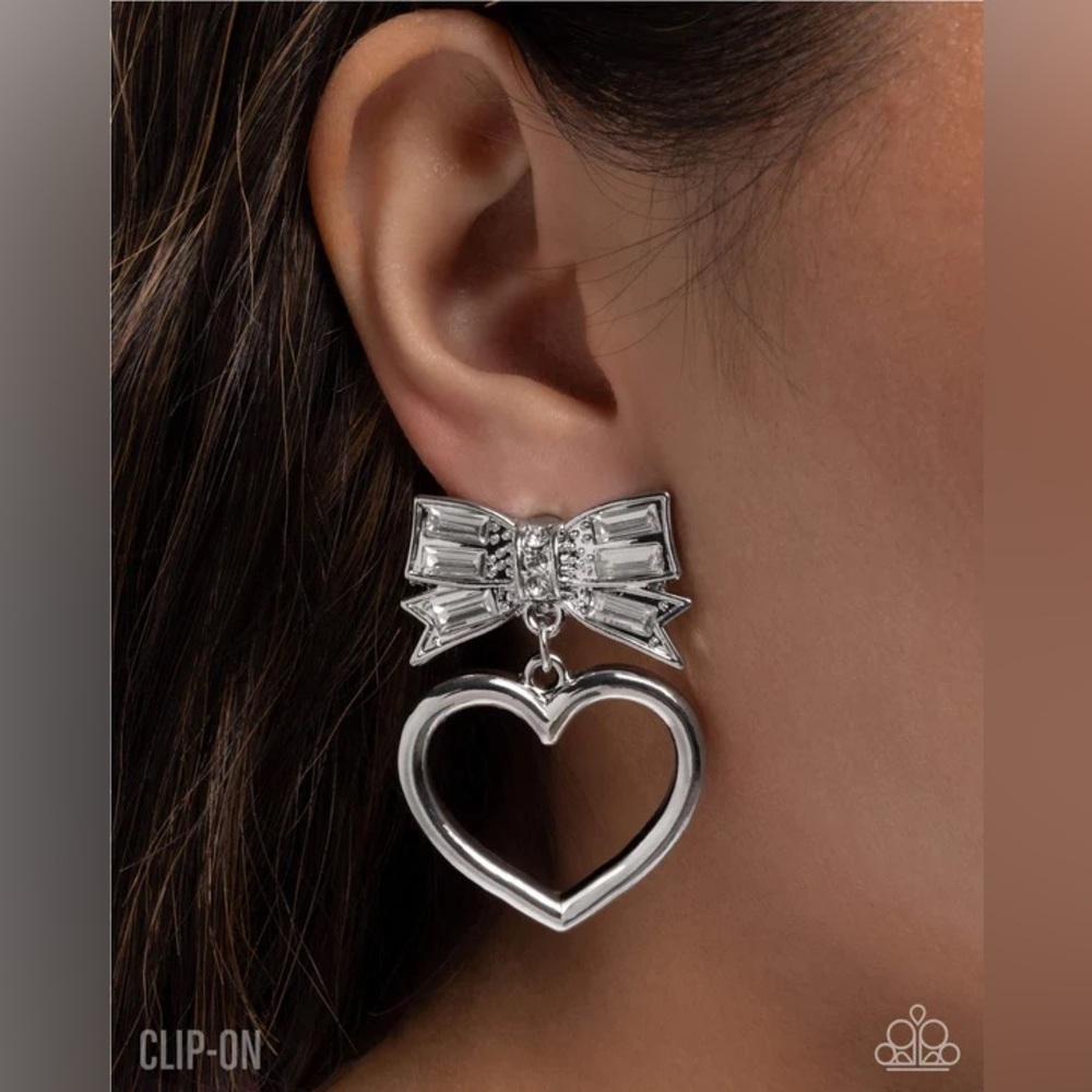 Paparazzi Silver Bow Heart Earrings